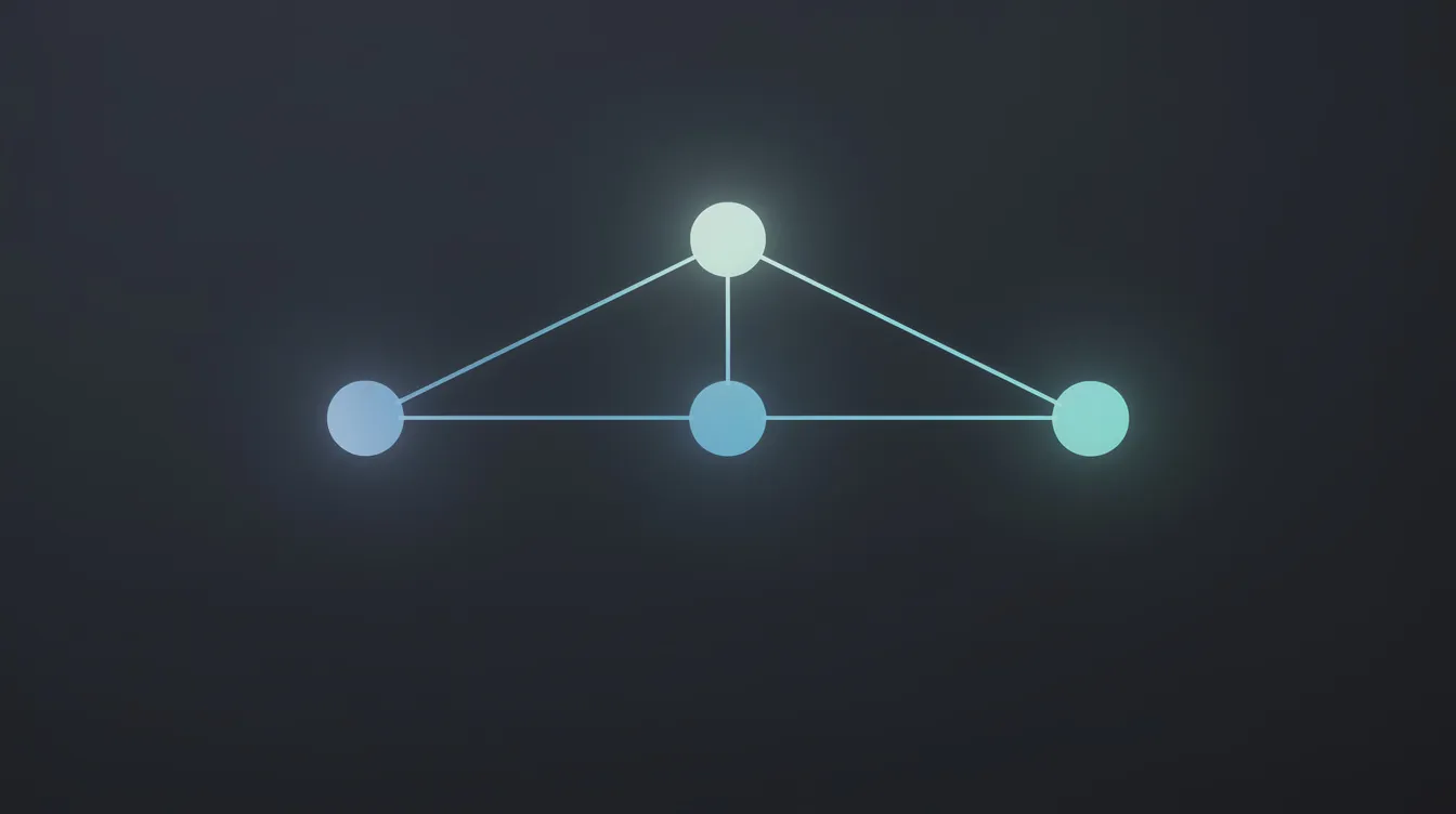 Die abstrakte Darstellung zeigt ein Netzwerk mit drei miteinander verbundenen Knotenpunkten, die symbolisch für die Interaktionen innerhalb der Avalanche Blockchain stehen. Diese Knotenpunkte repräsentieren die Layer 1 Blockchain und die verschiedenen Funktionen wie Smart Contracts und DeFi-Anwendungen, die auf der Avalanche Plattform verfügbar sind.